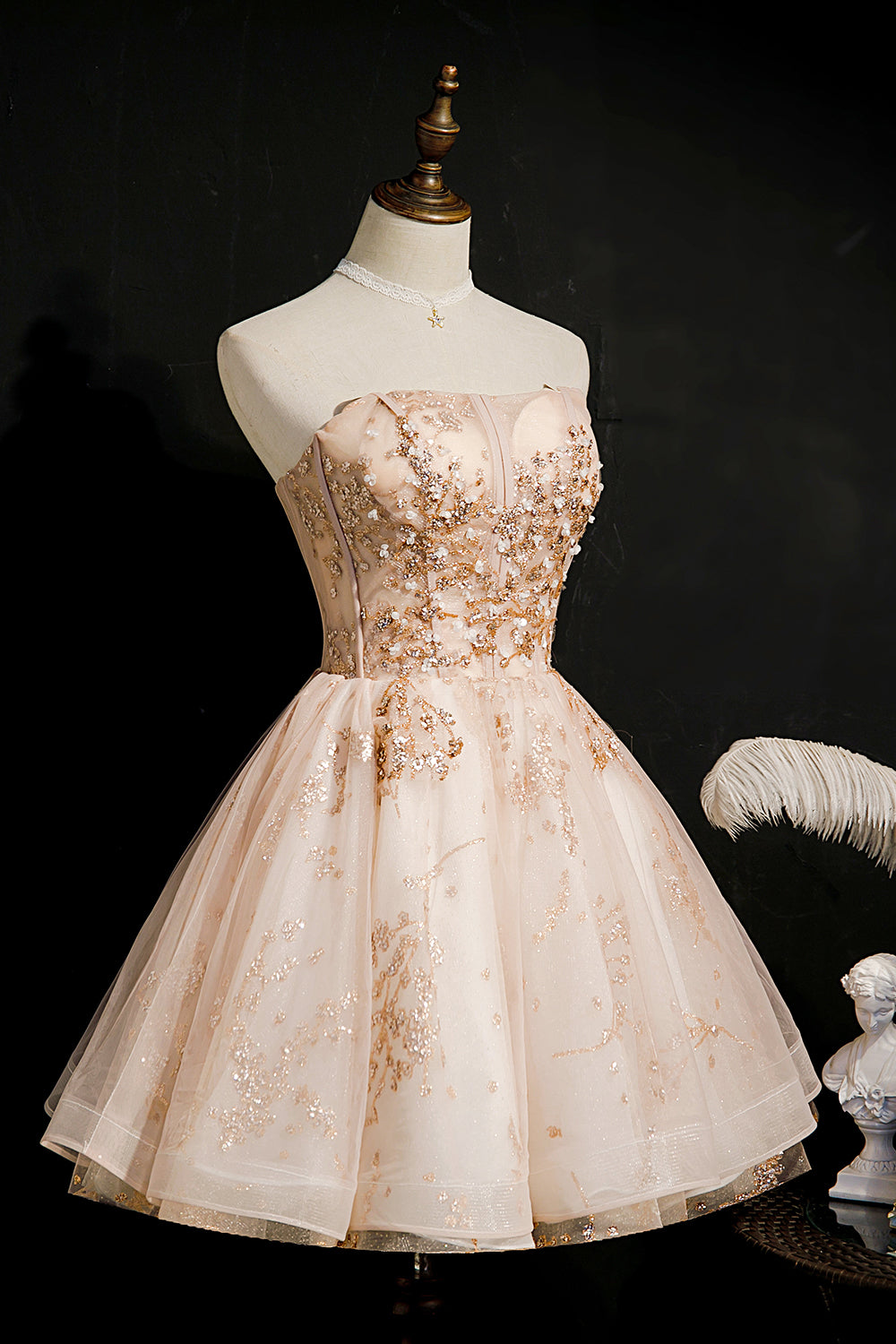 Ombreprom Homecoming Dress Champagne Strapless Sequins Tulle Short Prom Dress Ombreprom Homecoming Dress Champagne Strapless Sequins Tulle Short Prom Dress