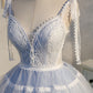 Light Blue Spaghetti Straps Lace Tulle Short Homecoming Dresses