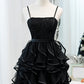 Black Sequins Spaghetti Straps Tulle Short Homecoming Dress