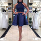 Skye Blue Two Piece A Line Halter Sleeveless Appliques Short Homecoming Dresses
