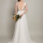 Elegant Ivory Lace Chiffon Long A Line Brush Train Cap Sleeves Beach Wedding Dresses For Bride