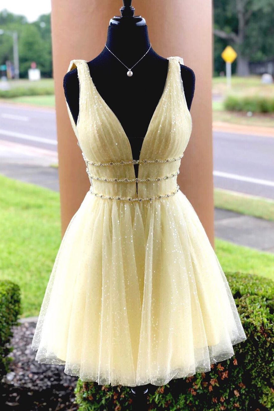 Ombreprom Yellow Sparkly Beading Sequins Homecoming Dress Ombreprom Yellow Sparkly Beading Sequins Homecoming Dress
