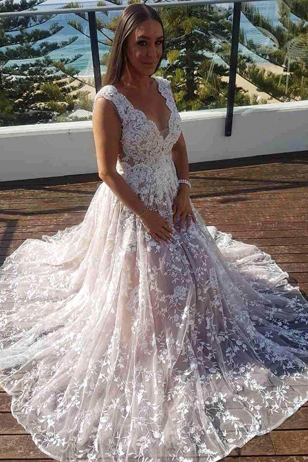 Ombreprom Wedding Dress Gorgeous Deep V Neck Open Back With Lace Appliques Bridal Gown Ombreprom Wedding Dress Gorgeous Deep V Neck Open Back With Lace Appliques Bridal Gown