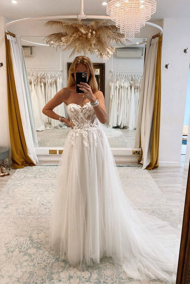 Fairy A Line Sweetheart Tulle Wedding Dresses with Appliques Fairy A Line Sweetheart Tulle Wedding Dresses with Appliques