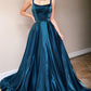 Ink Blue A-Line Formal Evening Dresses Spaghetti Straps Long Prom Dresses