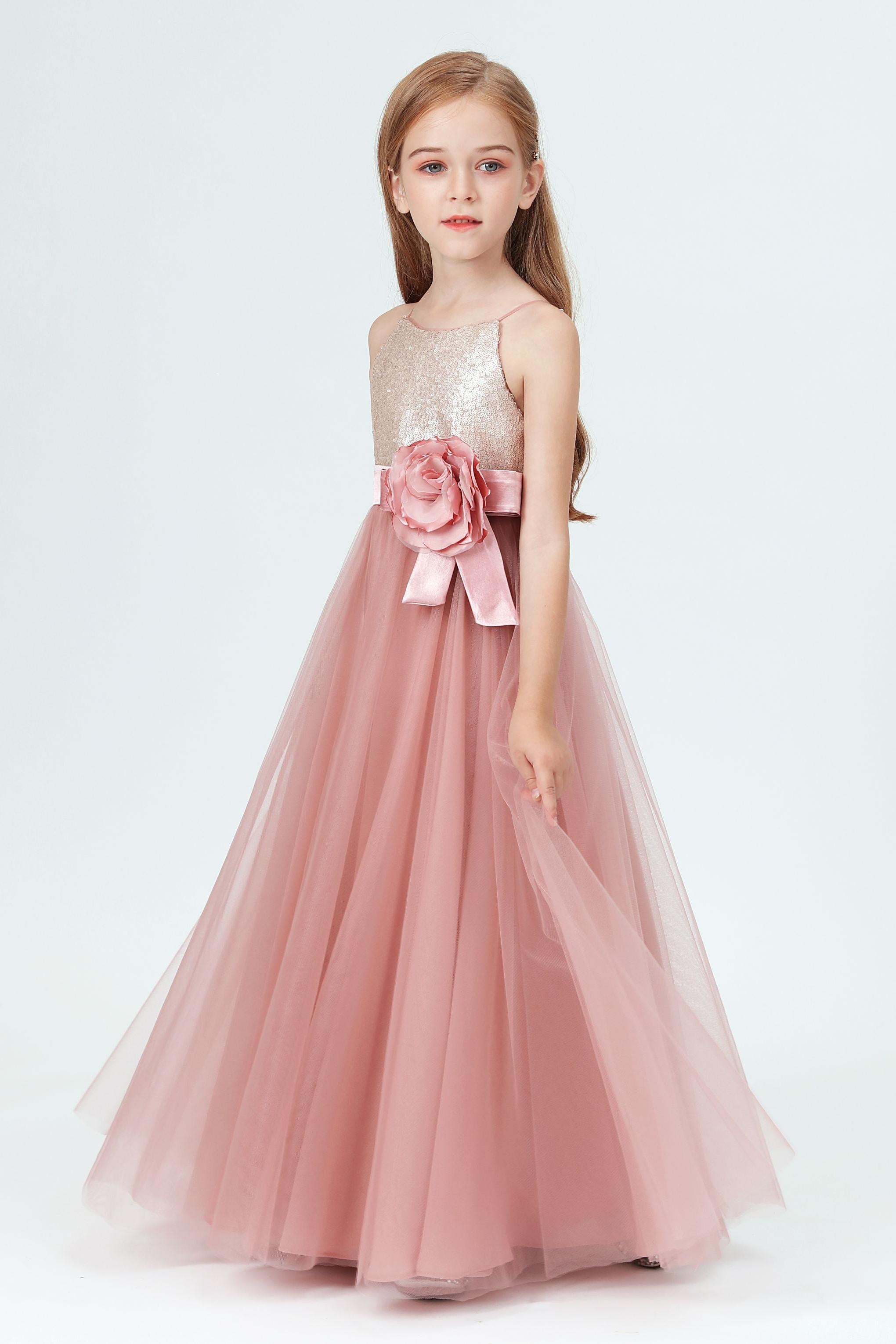 Spaghetti Strap Sequined Tulle Flower Girl Dresses With Flower Bow Spaghetti Strap Sequined Tulle Flower Girl Dresses With Flower Bow