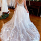 Charming A Line V Neck Tulle Long Wedding Dresses with Lace
