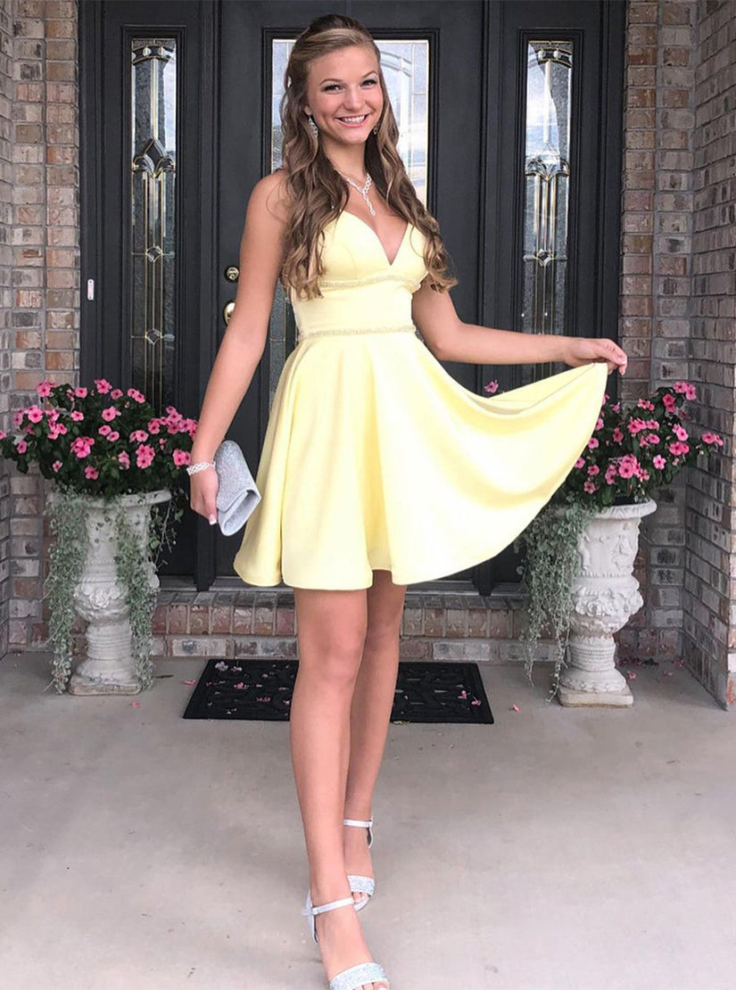 Elegant Daffodil A-line Satin Party Dresses Homecoming Dresses