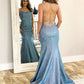 Blue Spaghetti Straps Mermaid Prom Dress Sleeveless Evening Dress PD1105