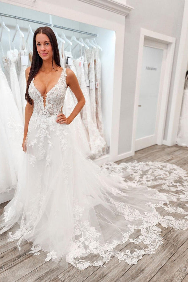 Cheap Wedding Dresses Under 100 Fairy A Line V Neck Tulle Wedding Dresses With Lace Ivory Cheap Wedding Dresses Under 100 Fairy A Line V Neck Tulle Wedding Dresses With Lace Ivory