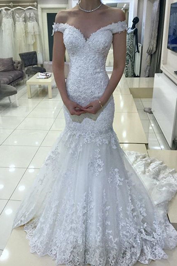 simple off the shoulder mermaid wedding dress Elegant Off Shoulder Mermaid Simple Backless Satin Wedding Dresses, FC1731