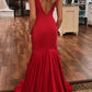Red Mermaid Sleeveless Floor Length Prom Dresses