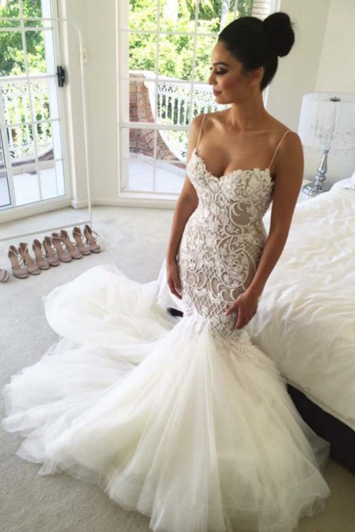 Charming Mermaid Sweetheart Backless Spaghetti Straps Tulle Wedding Dr Charming Mermaid Sweetheart Backless Spaghetti Straps Tulle Wedding Dr
