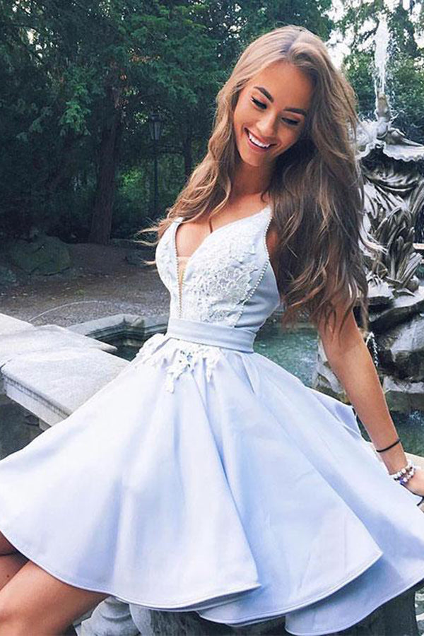 Romantic A-Line Knee Length Sleeveless With Applique Homecoming Dresses Romantic A-Line Knee Length Sleeveless With Applique Homecoming Dresses
