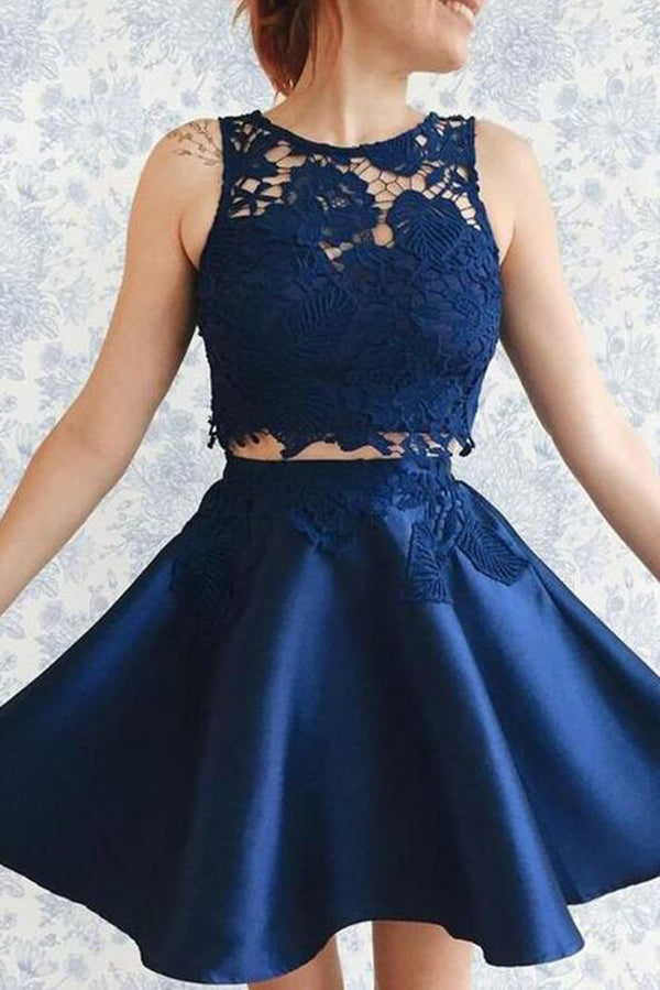 Ombreprom Homecoming Dress Two Piece Lace Round Neck With Appliques Ombreprom Homecoming Dress Two Piece Lace Round Neck With Appliques
