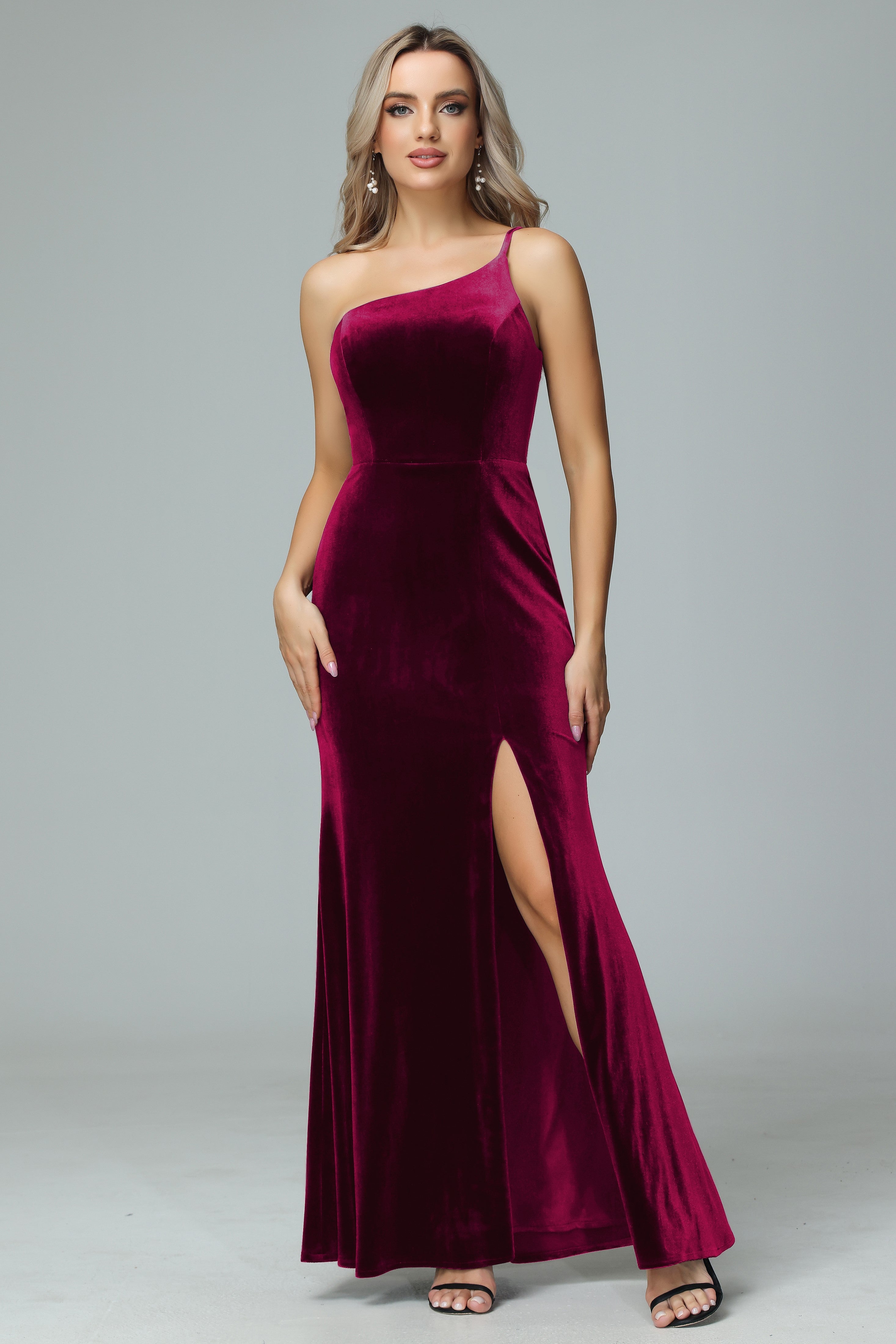 Charming One Shoulder Velvet Bridesmaid Dresses Charming One Shoulder Velvet Bridesmaid Dresses