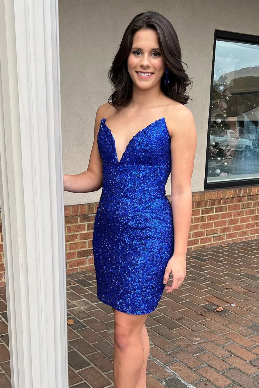 Sparkle Royal Blue Strapless V Neck Sequins Homecoming Dresses Sparkle Royal Blue Strapless V Neck Sequins Homecoming Dresses