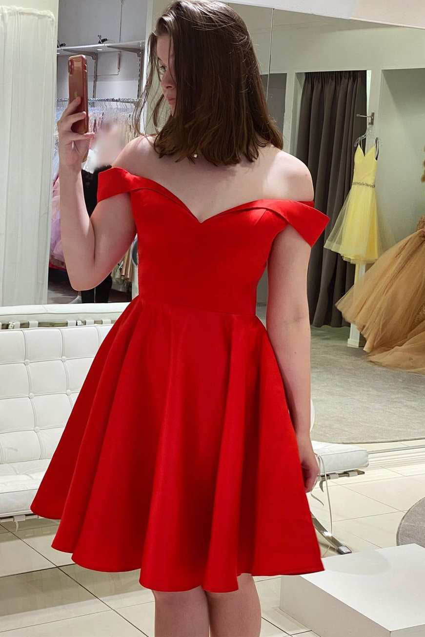 Ombreprom Homecoming Dress Red Off The Shoulder A Line Satin Short Prom Dress Ombreprom Homecoming Dress Red Off The Shoulder A Line Satin Short Prom Dress