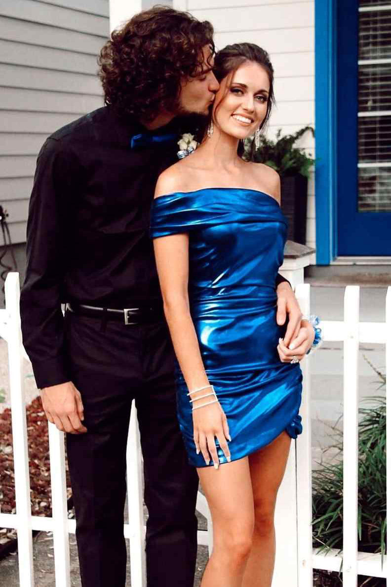 Chic One Shoulder Navy Blue Tight Homecoming Dresses Chic One Shoulder Navy Blue Tight Homecoming Dresses