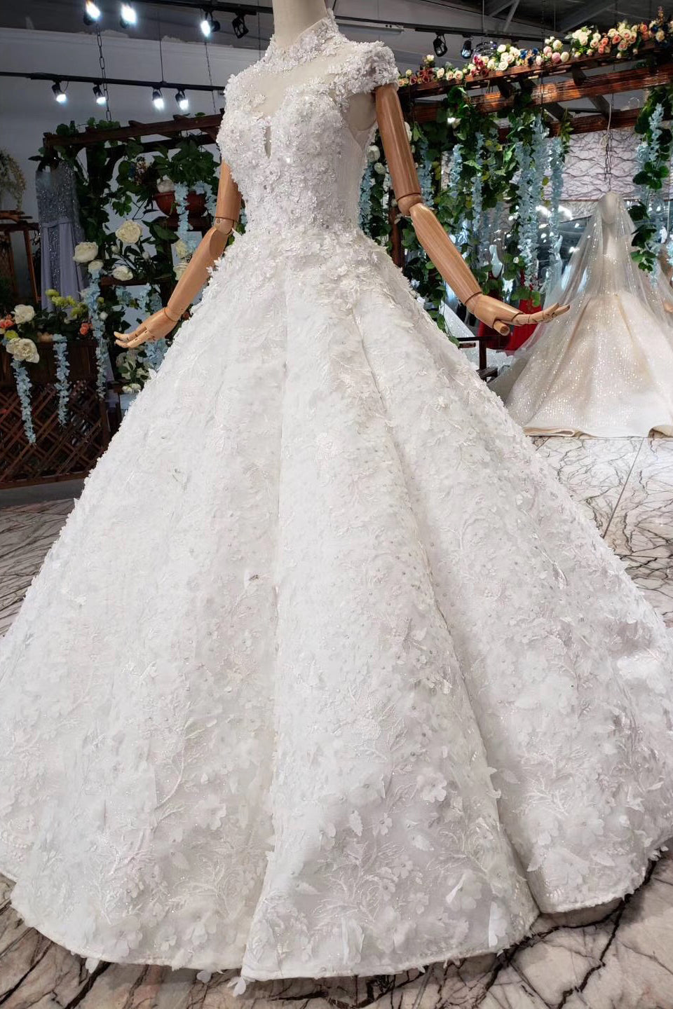Ombreprom Wedding Dress Gorgeous High Neck Ball Gown Cap Sleeves with Beading Ombreprom Wedding Dress Gorgeous High Neck Ball Gown Cap Sleeves with Beading