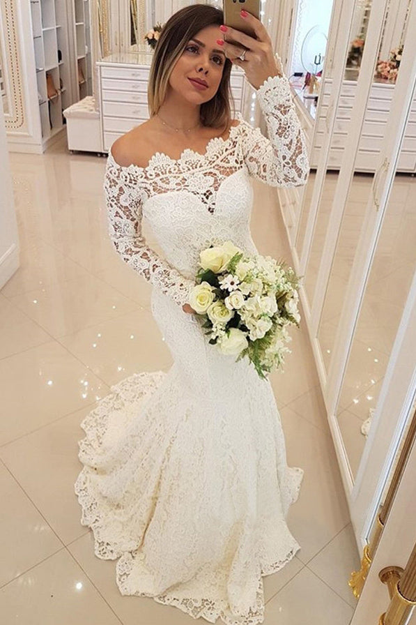 Ombreprom Wedding Dress Gorgeous Off-the-Shoulder Long Sleeves Mermaid Wedding Gown Ombreprom Wedding Dress Gorgeous Off-the-Shoulder Long Sleeves Mermaid Wedding Gown