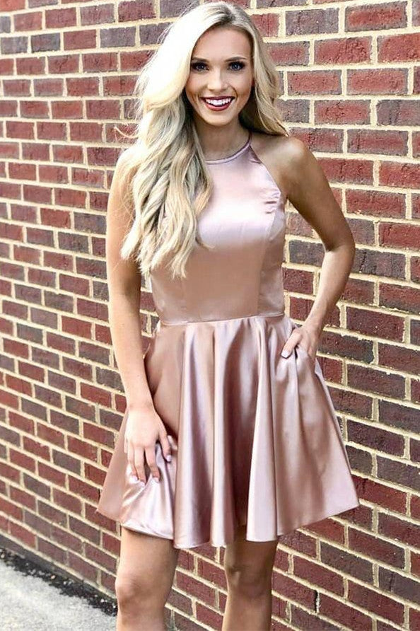 Halter A-line Short Cute Homecoming Dresses Simple Party Dresses Halter A-line Short Cute Homecoming Dresses Simple Party Dresses