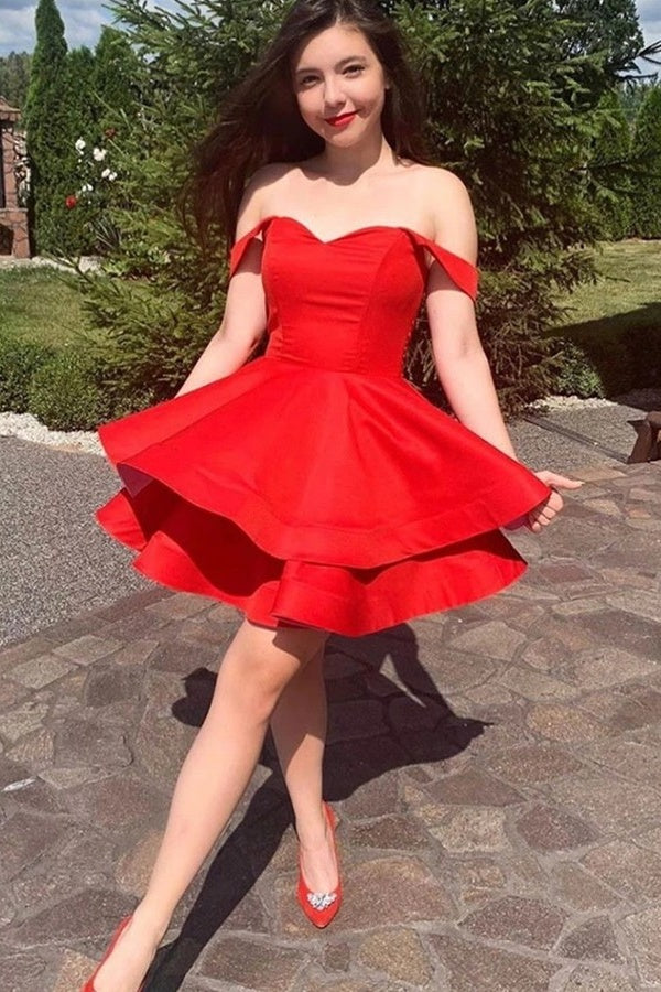 Ombreprom Homecoming Dress For Teens Red Off-the-Shoulder Short Party Dresses Ombreprom Homecoming Dress For Teens Red Off-the-Shoulder Short Party Dresses
