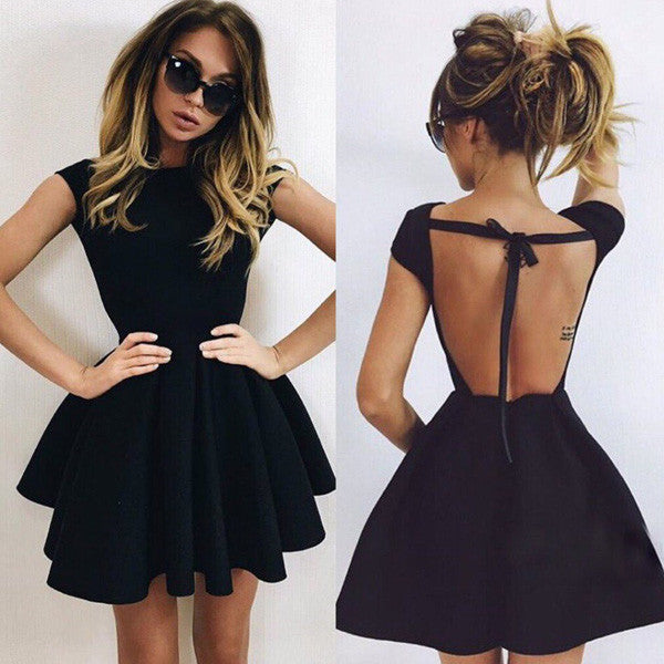 Cute A-Line Homecoming Dresses,Black Ball Gown Backless Short Prom Dresses 2017 HCD29 - Ombreprom