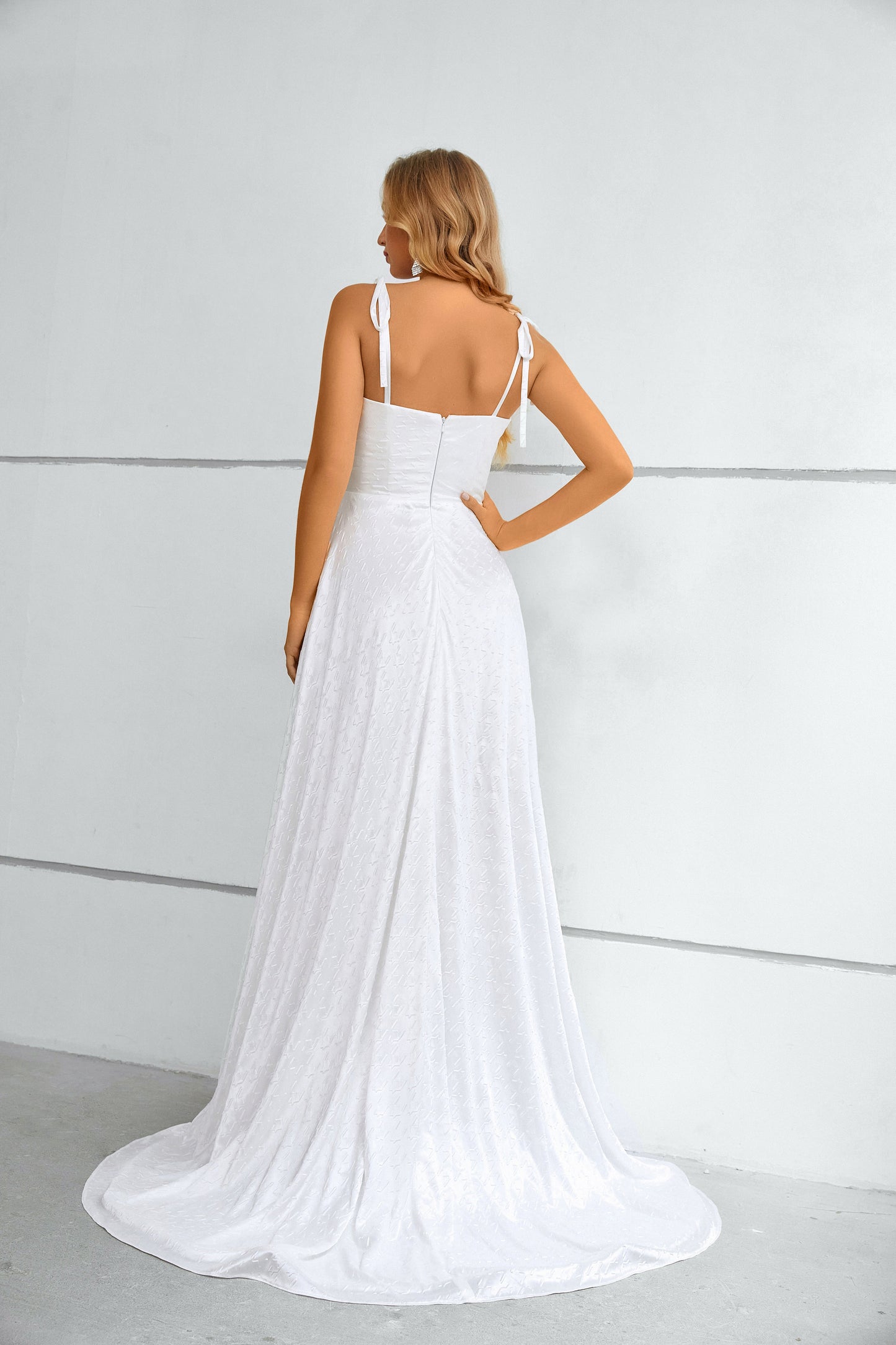 Chic Spaghetti Straps A-Line knitted Print Prom Dresses Side Split