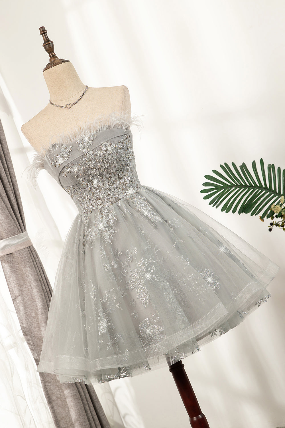 Ombreprom Homecoming Dress Shiny Sliver Strapless Lace Up Tulle Mini Prom Dress Ombreprom Homecoming Dress Shiny Sliver Strapless Lace Up Tulle Mini Prom Dress