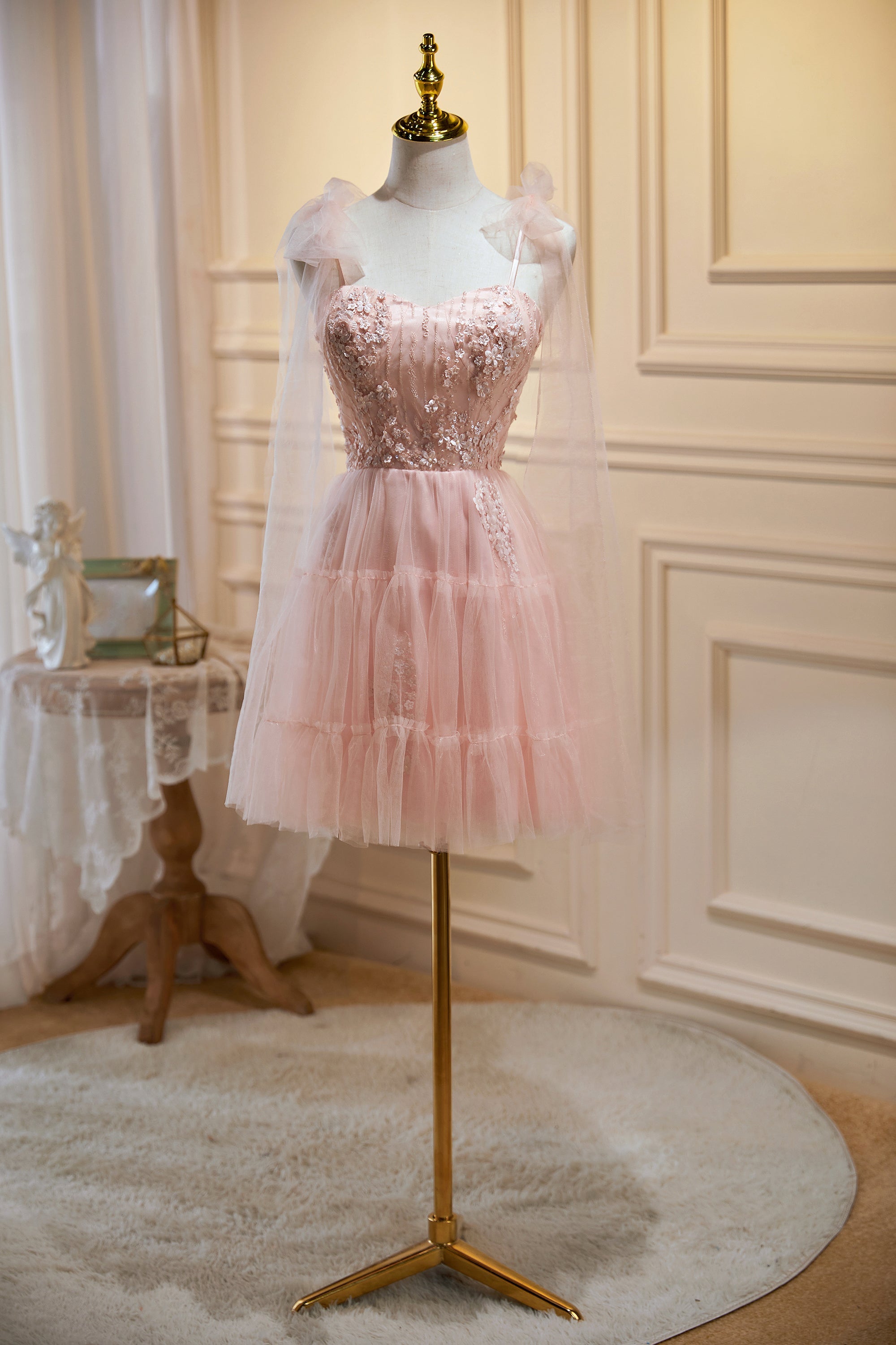 Pink Spaghetti Straps Sweetheart Tulle Homecoming Dresses Pink Spaghetti Straps Sweetheart Tulle Homecoming Dresses