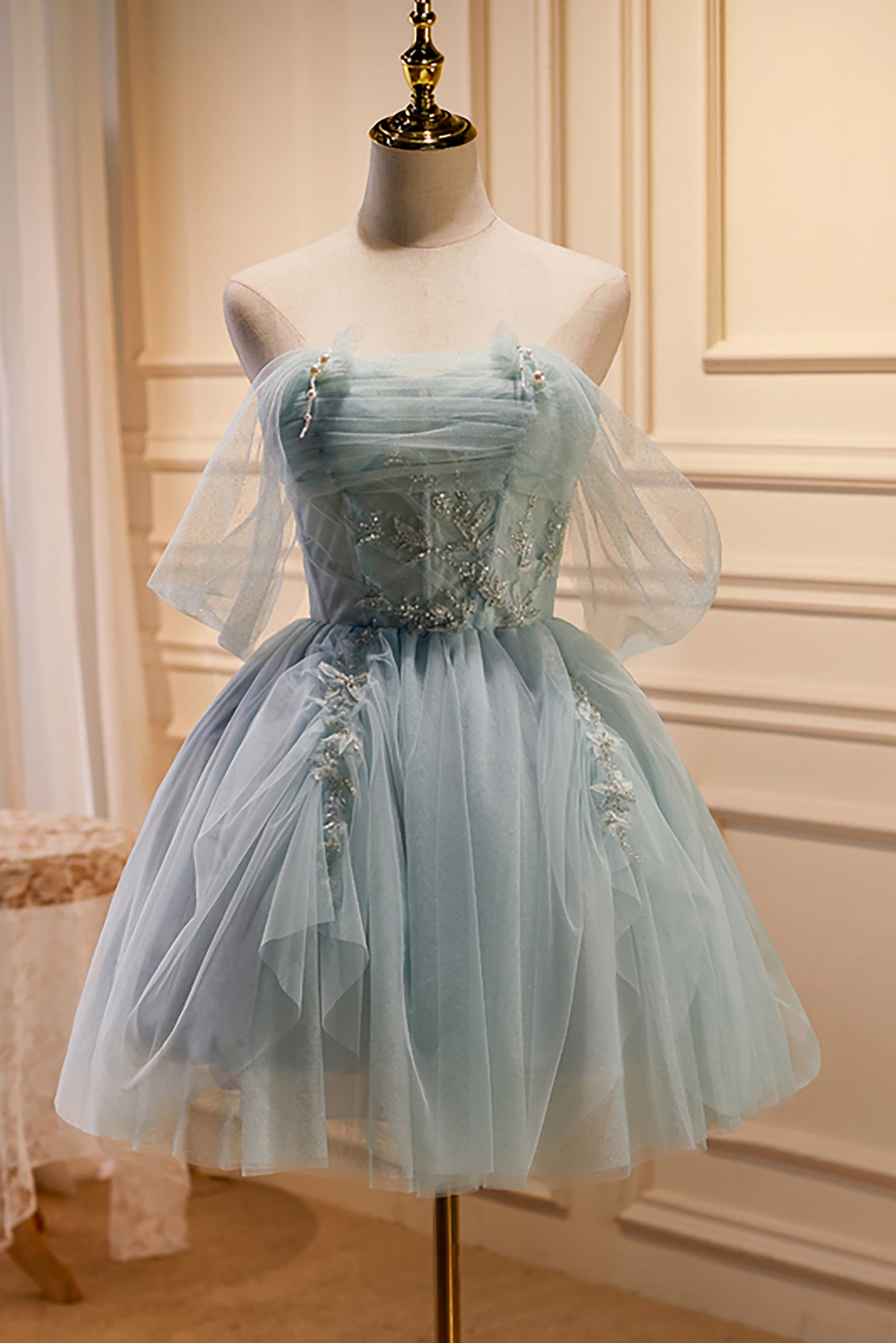 Ombreprom Homecoming Dress Charming Blue Off The Shoulder A Line Tulle Short Dress