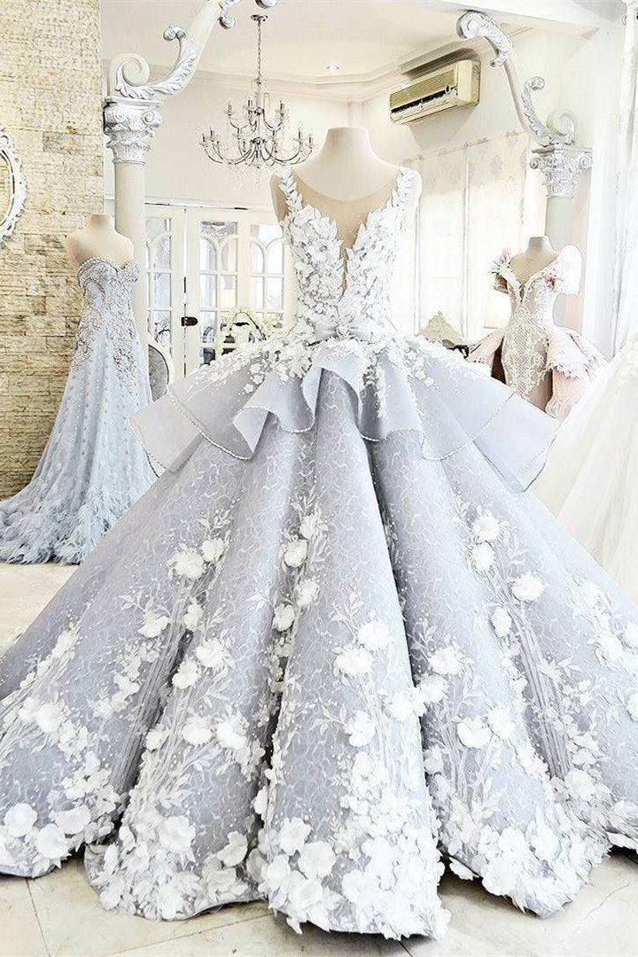 Ombreprom Wedding Dress Luxury Sleeveless Ball Gown Princess Bridal Gown with Flower Applique Ombreprom Wedding Dress Luxury Sleeveless Ball Gown Princess Bridal Gown with Flower Applique