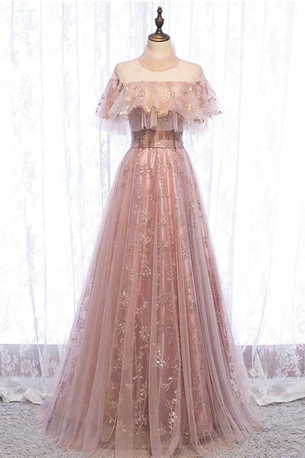 Elegant High Neck Vintage Long Lace Up Prom Dresses Flowy Party Gowns Elegant High Neck Vintage Long Lace Up Prom Dresses Flowy Party Gowns