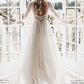 Chic Long Backless Ivory Wedding Dresses With Sleeves Charming Bridal Gown M1048
