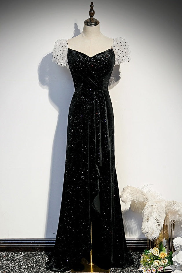 Vintage Formal Black Lace Up Sheath Long Prom Dresses With Sleeves Vintage Formal Black Lace Up Sheath Long Prom Dresses With Sleeves