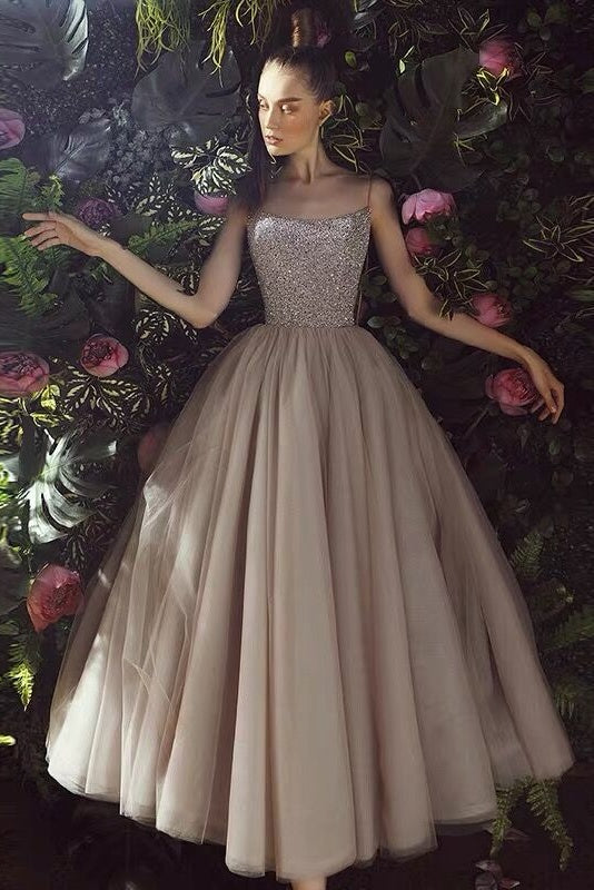 Elegant Spaghetti Straps Ankle Length Tulle Prom Dresses Cute Dresses Elegant Spaghetti Straps Ankle Length Tulle Prom Dresses Cute Dresses