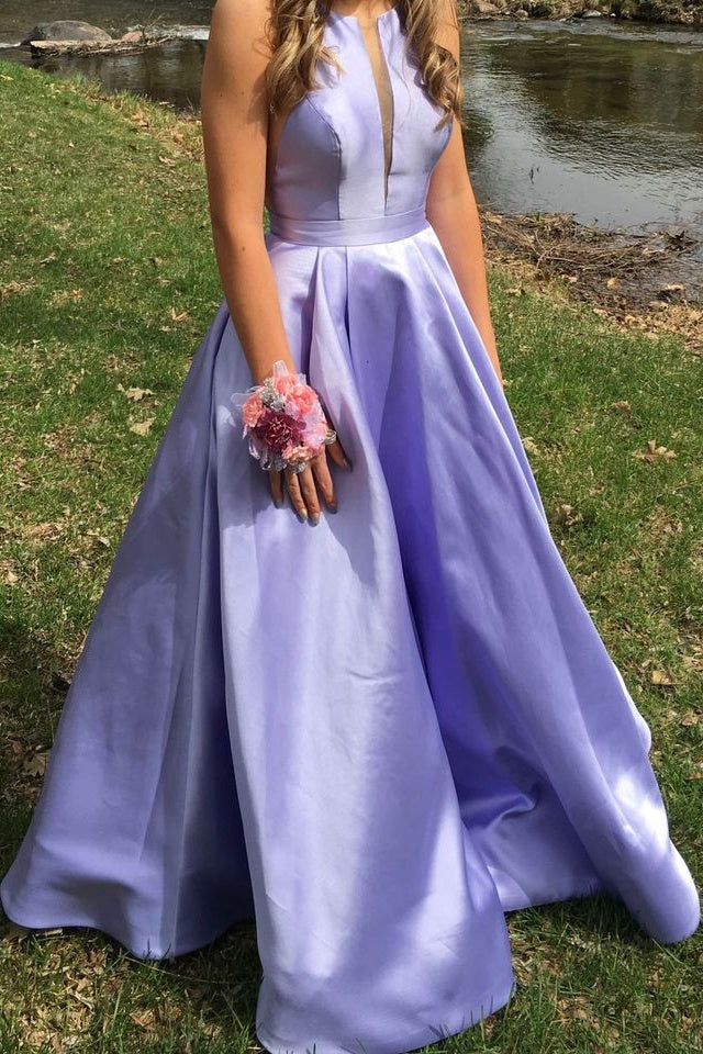 Classy Long A-Line Satin Prom Dresses Simple Lilac Party Dresses Classy Long A-Line Satin Prom Dresses Simple Lilac Party Dresses