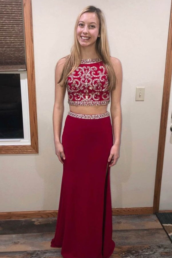 Pretty Two Pieces Long Beading Party Prom Dresses for Teens Pretty Two Pieces Long Beading Party Prom Dresses for Teens