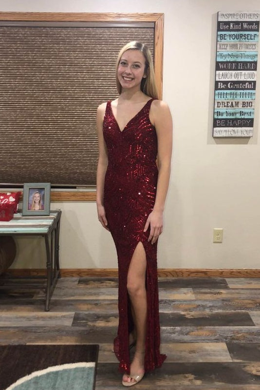 Glitter Burgundy Long V-neck Floor Length Simple Prom Dresses Glitter Burgundy Long V-neck Floor Length Simple Prom Dresses