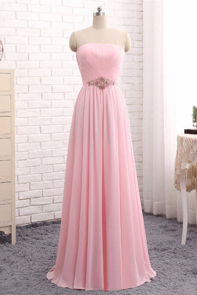 Elegant Strapless A-line Pink Chiffon Long Prom Dresses Girly Dresses Elegant Strapless A-line Pink Chiffon Long Prom Dresses Girly Dresses