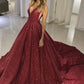 Sparkly Tight Long Ball Gown Sequin Shiny Burgundy Princess Prom Dresses