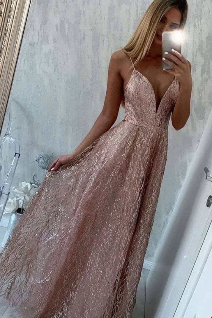 Sparkly Spaghetti Straps Long A-line Prom Dresses Modest Party Dresses Sparkly Spaghetti Straps Long A-line Prom Dresses Modest Party Dresses