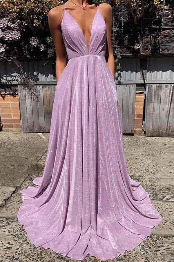 Sparkly Purple A-line New Spaghetti Straps Fashion Evening Dresses Lon Sparkly Purple A-line New Spaghetti Straps Fashion Evening Dresses Lon