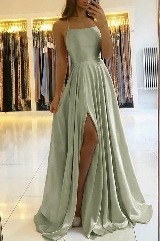 dusty sage prom dress Dusty Sage Prom Dress Tulle A Line Long Formal Dress With Ruffles