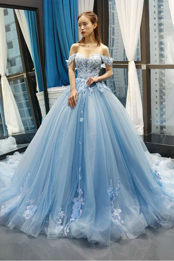 Blue Off Shoulder Blue Evening Gown Off Shoulder Sweetheart