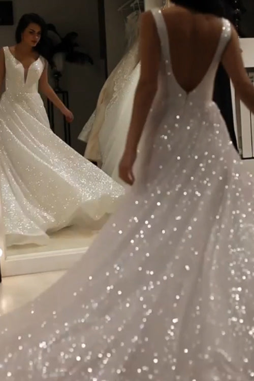 Ombreprom Wedding Dress Sparkly Bridal Gowns V Neck Backless with Sequins Bridal Gown Ombreprom Wedding Dress Sparkly Bridal Gowns V Neck Backless with Sequins Bridal Gown