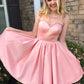 Pink Sleevekess Beading Homecoming Dress,Open Back Short Prom Dress