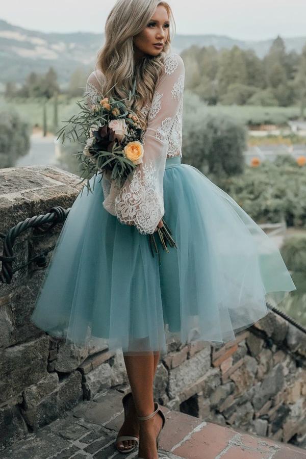 Ombreprom Homecoming Dress Two-Piece Long Sleeves Knee-Length Tulle Ombreprom Homecoming Dress Two-Piece Long Sleeves Knee-Length Tulle