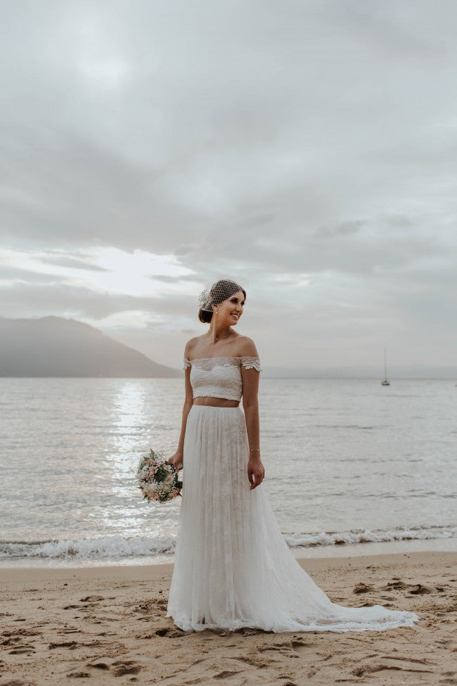 Ombreprom Wedding Dress Two Piece Off the Shoulder Wedding Gown with Sweep Train Ombreprom Wedding Dress Two Piece Off the Shoulder Wedding Gown with Sweep Train